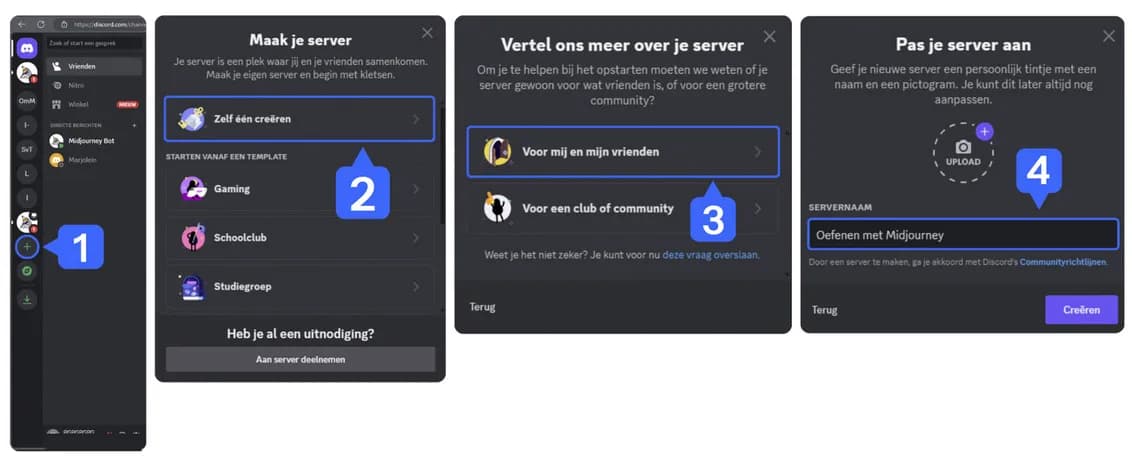 Screenshot van het uitnodigen van de Midjourney bot naar een eigen Discord server