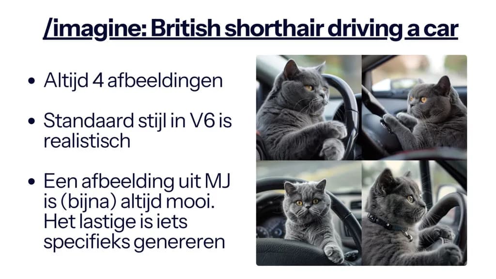 Screenshot van een Midjourney generatie met vier afbeeldingsopties in een raster, met U-, V- en reroll-knoppen eronder