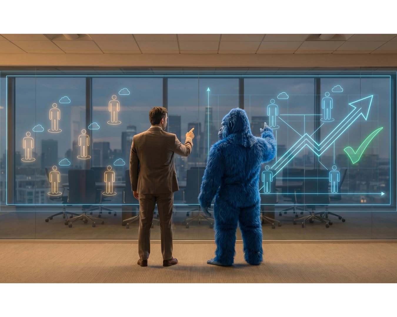 picture of blue gorilla explaining AI automations